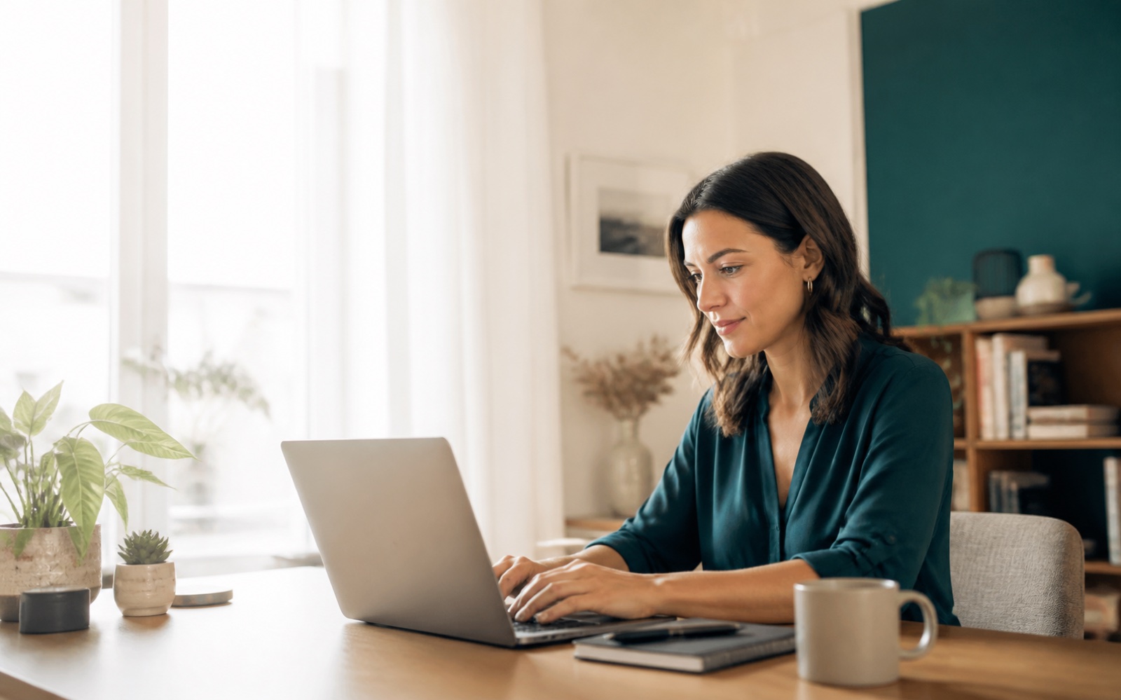 Woman working from home on a laptop